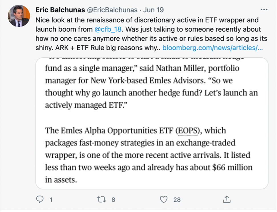 Tweet by Eric Balchunas of Bloomberg